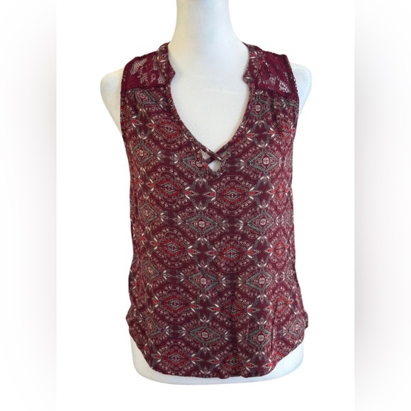 No Boundaries Tops - No Boundaries Sleeveless Burgundy Lace Back Tank Top